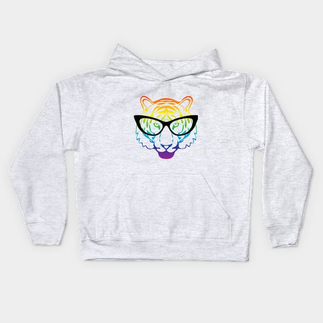 Rainbow head tiger with glasses Kids Hoodie by grafart
